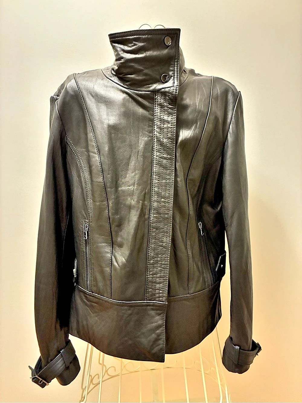 Kenneth Cole Black Leather Moto Jacket Size Medium